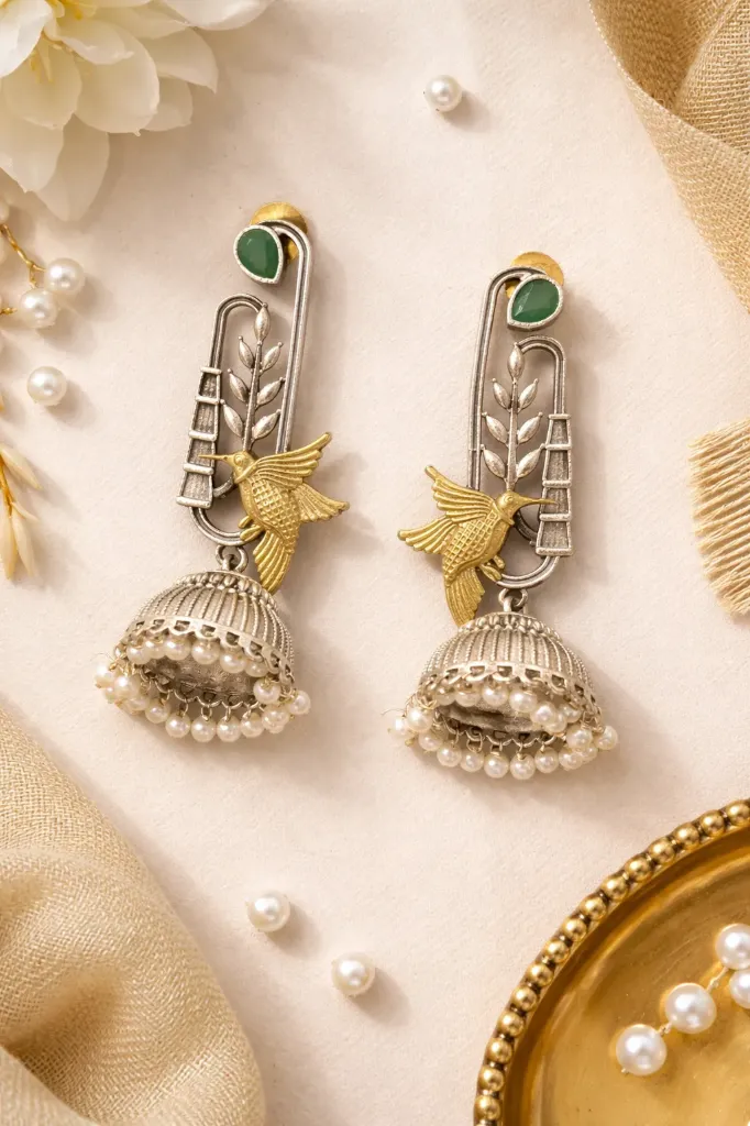 Golden hummingbird jhumkas