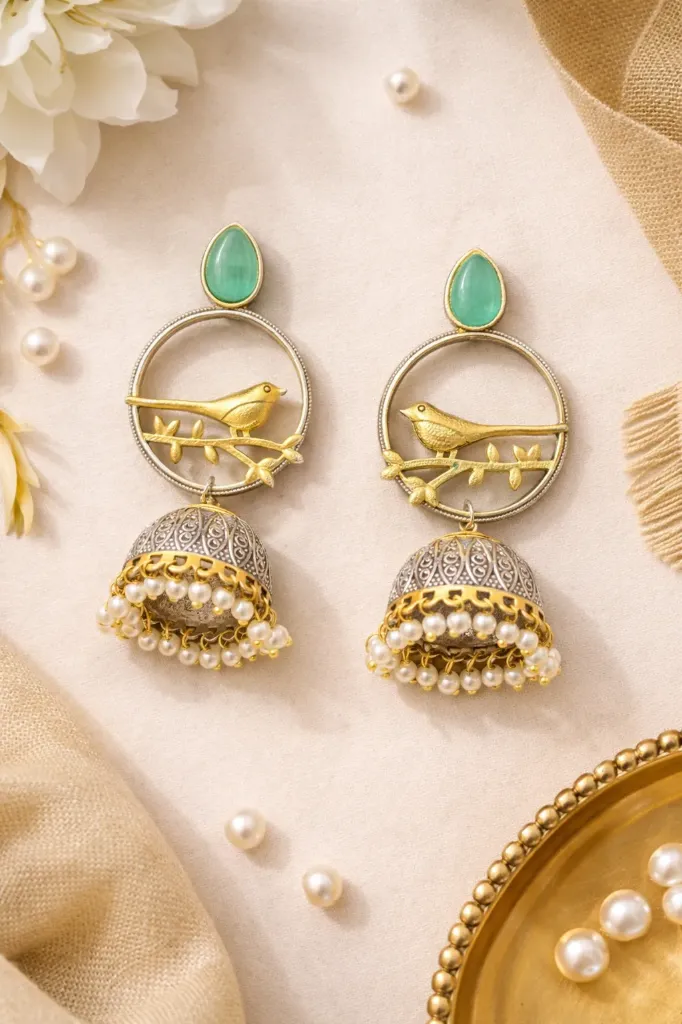 Golden Sparrow Pearl Jhumkas