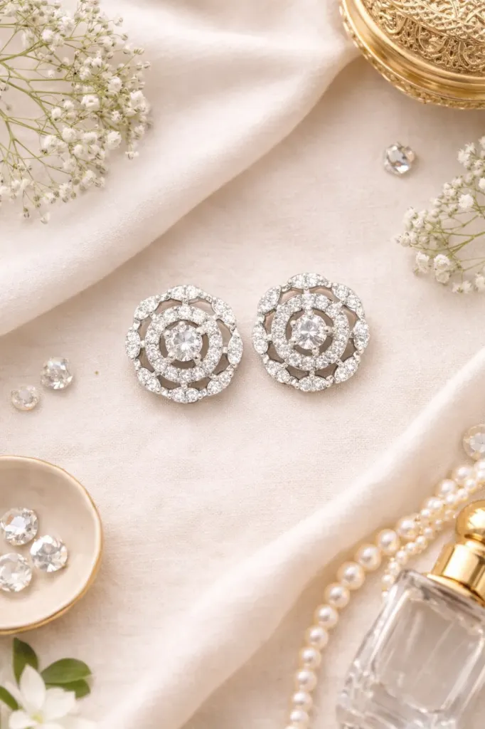 silver gemstone stud earrings