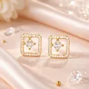 gold plated silver stone square halo studs