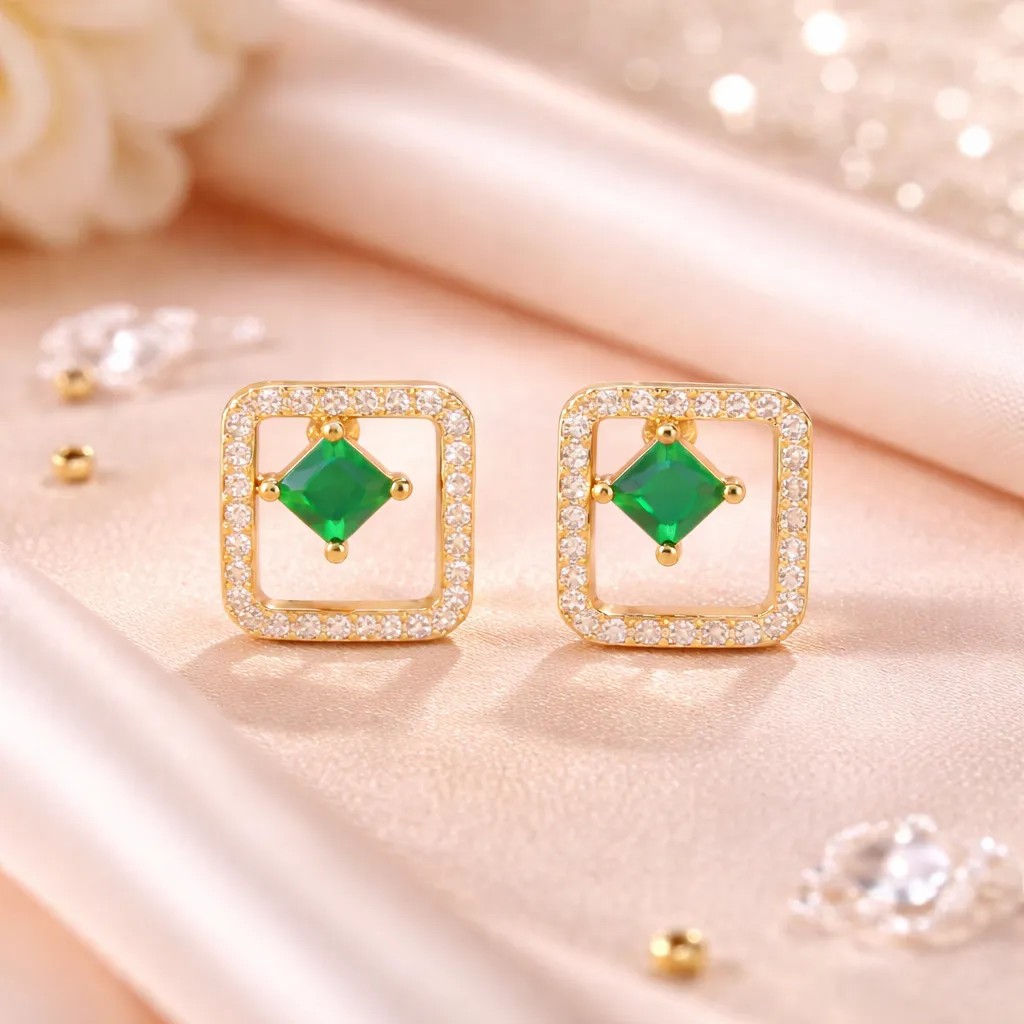 Emerald and diamond halo earrings