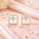 Aquamarine square halo studs