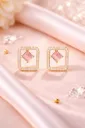 Rose quartz square halo stud