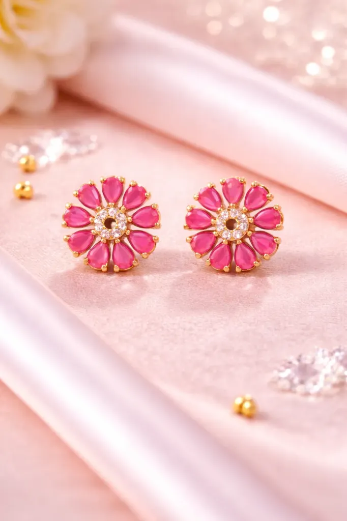 Elegant pink floral stud earrings
