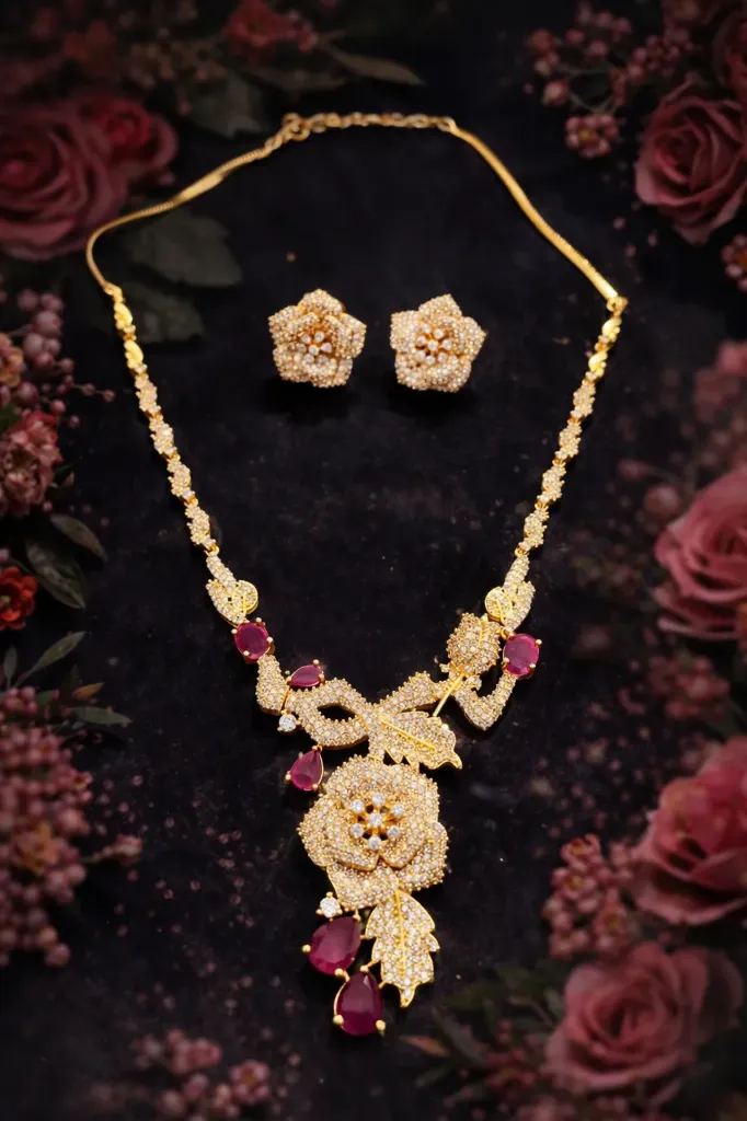 Gold floral jewelry set