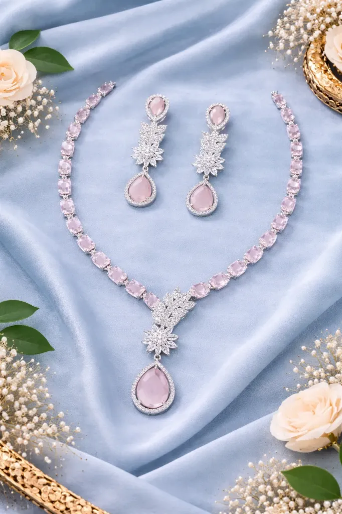 Elegant rose quartz and diamond set