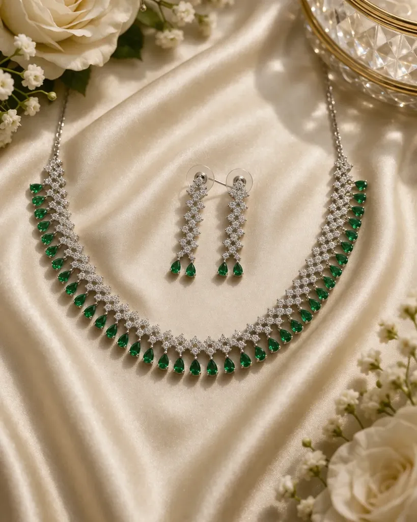 Emerald Cascade Elegance Necklace Set