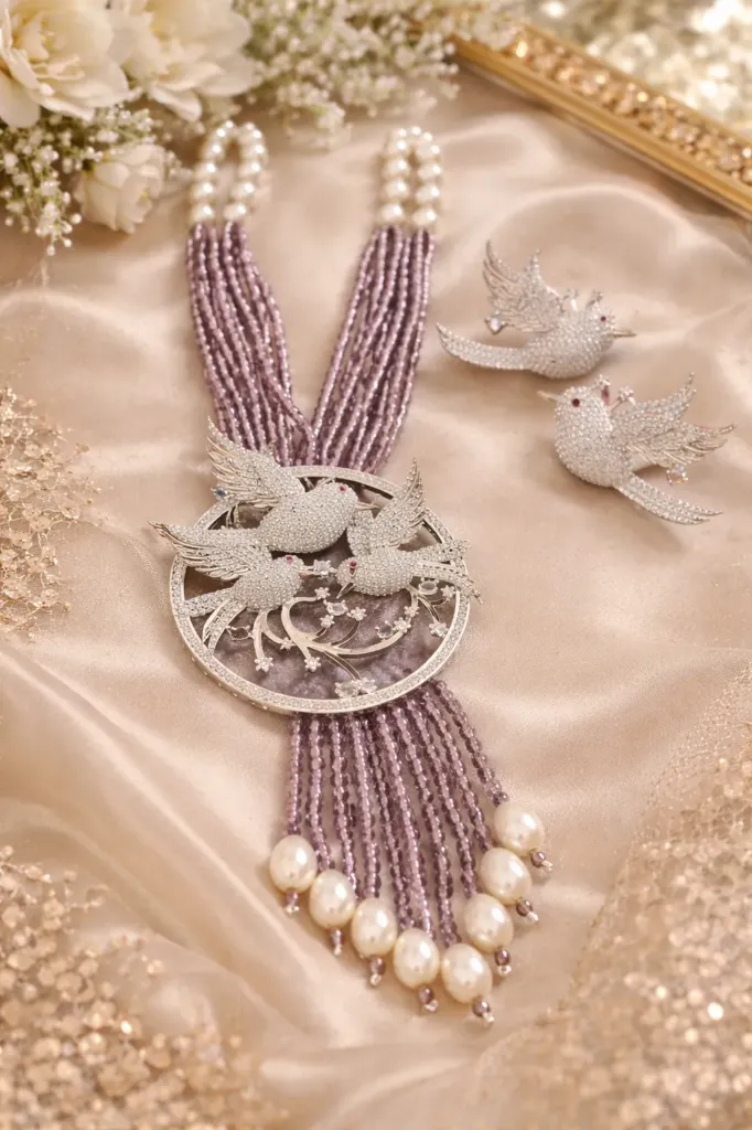 Celestial Bird Pearl Cascade Necklace Set