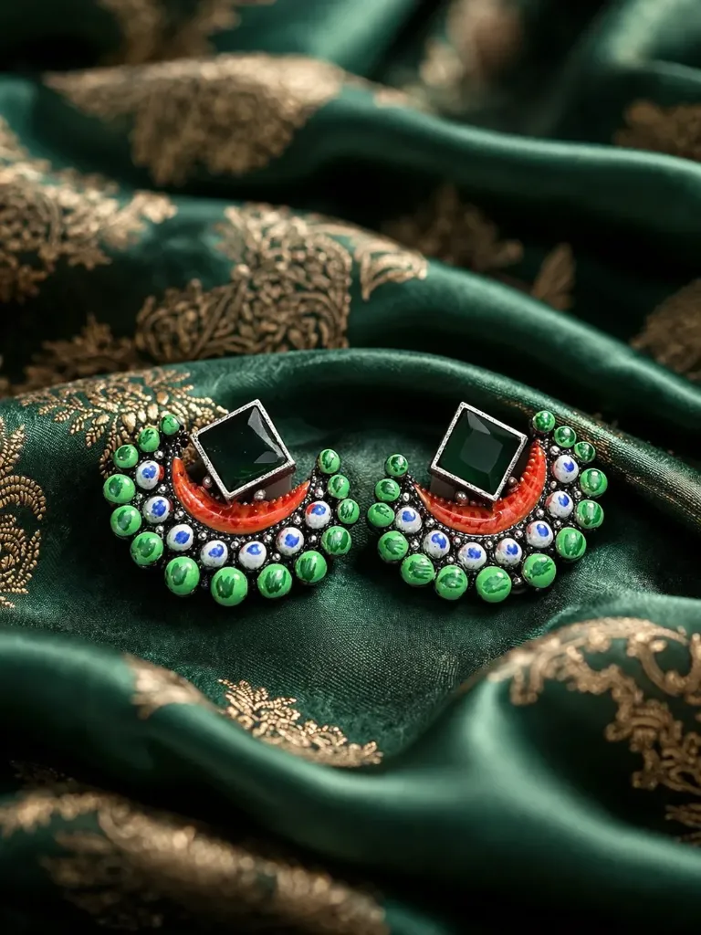 Emerald Crescent Handcrafted Statement Earrings