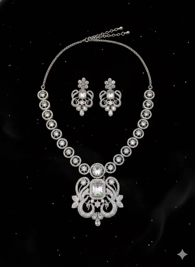 Crystal crown necklace set