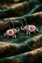 Royal Elephant Charm Drop Earrings with Ruby Accent