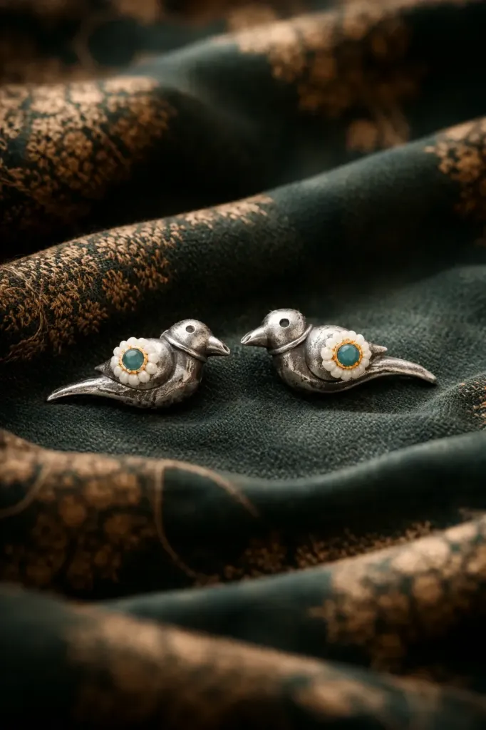 Vintage Sparrow Charm Stud Earrings
