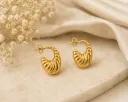 Gold Ribbed Hoop Earrings