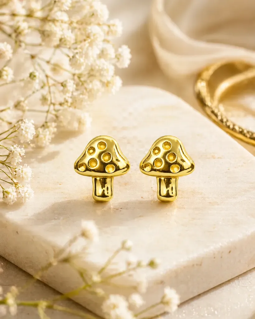 Gold Mushroom  Earrings