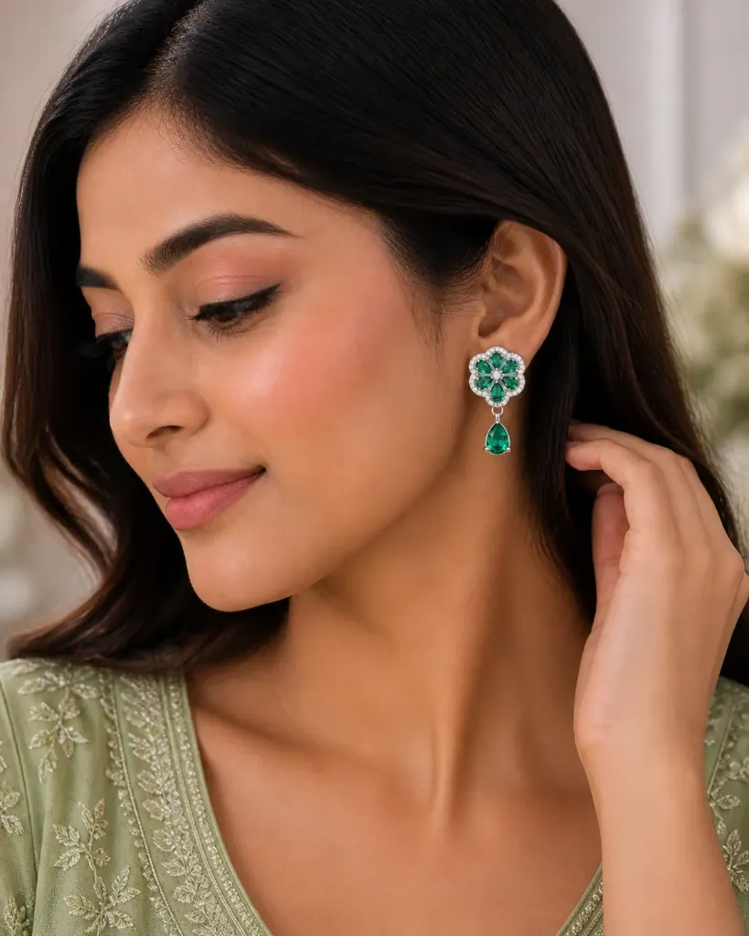 AD Floral Design Crystal Stud (green)
