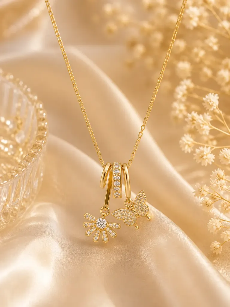 Butterfly & Sunburst Charm Necklace