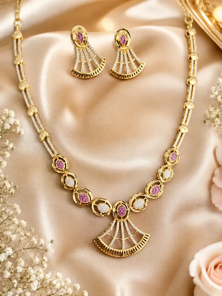 1 Gram Gold Plated Designer Necklace Set