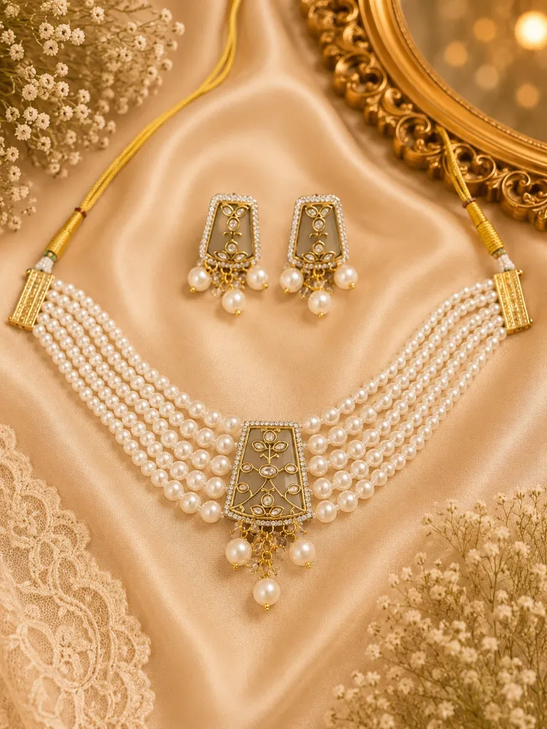 Elegant Pearl Floral Choker Necklace Set