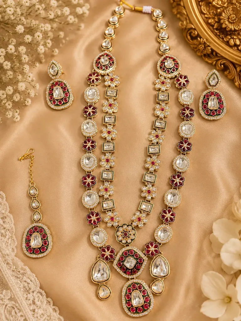 Royal Kundan Floral Long Necklace Set