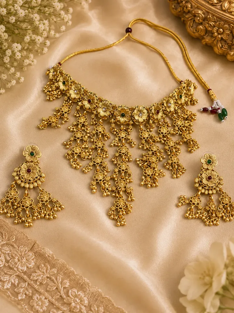 Maharani Rajwada Antique Gold Necklace Set