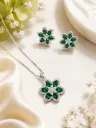 Emerald Bloom Floral Pendant & Stud Earrings Set