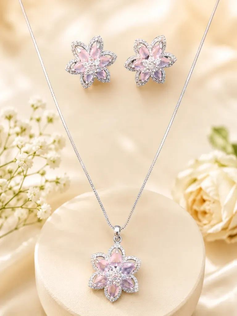 Blush Bloom Floral Pendant & Stud Earrings Set