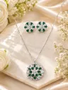 Emerald Snowflake Pendant Necklace Set with Stud Earrings