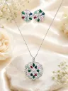 Rainbow Blossom Pendant Necklace Set with Stud Earrings