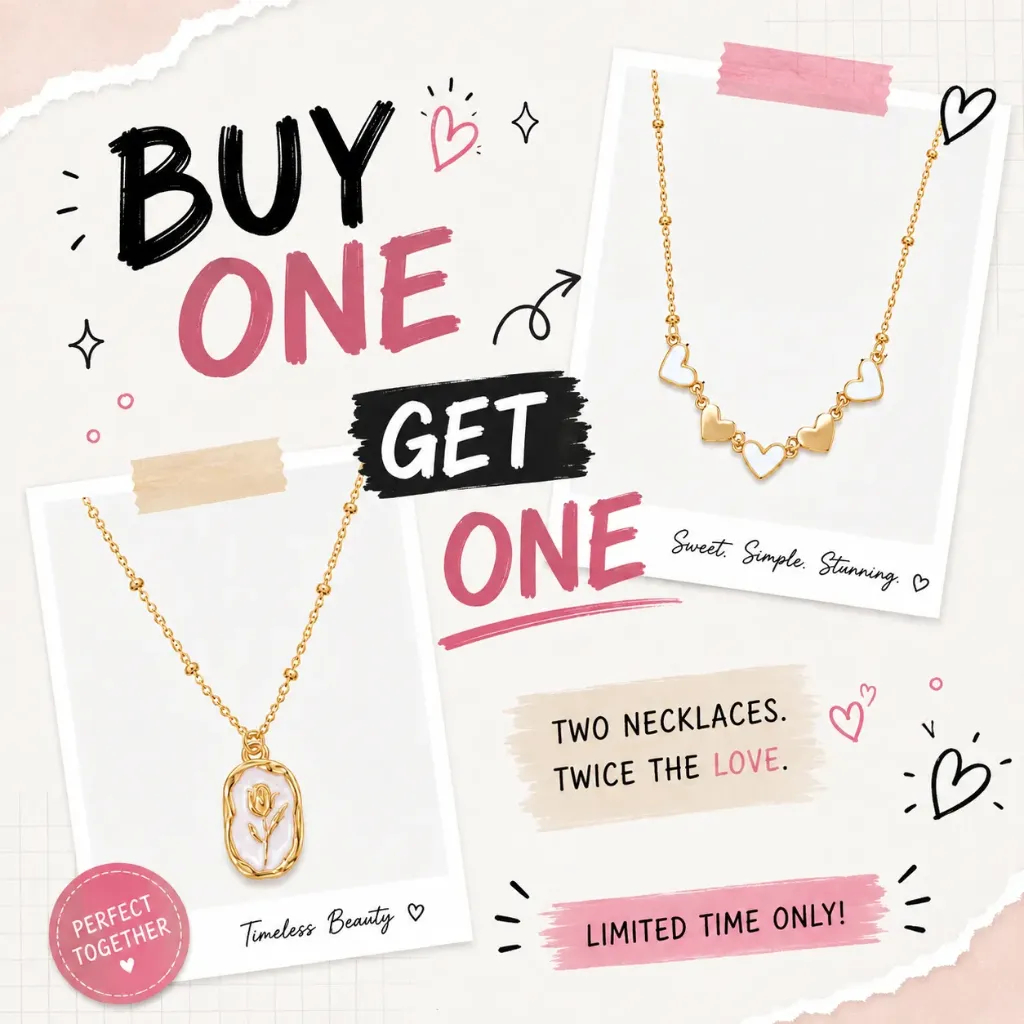Heart Charm & Rose Pendant Necklace