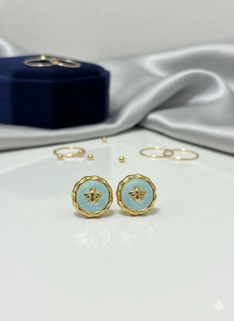 Azure Bee Enamel Stud Earrings