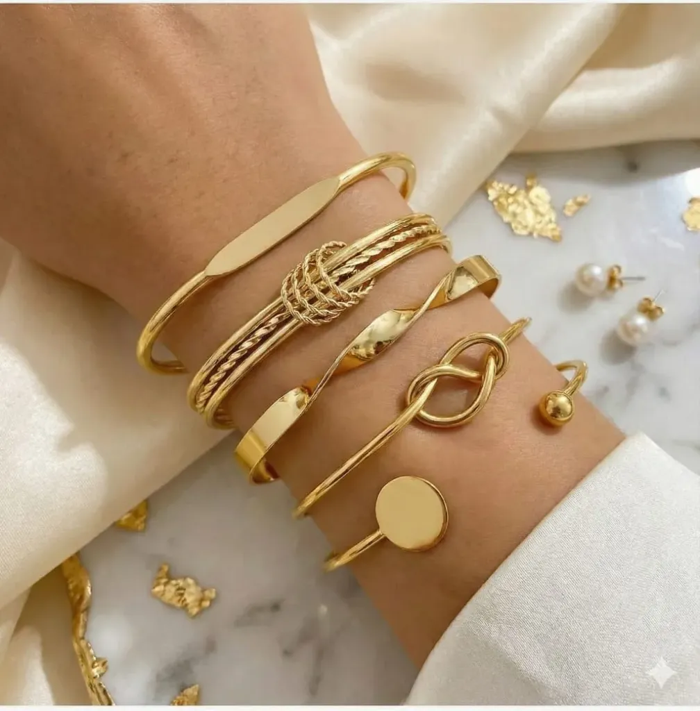 Golden Harmony Cuff Bracelet Stack Features