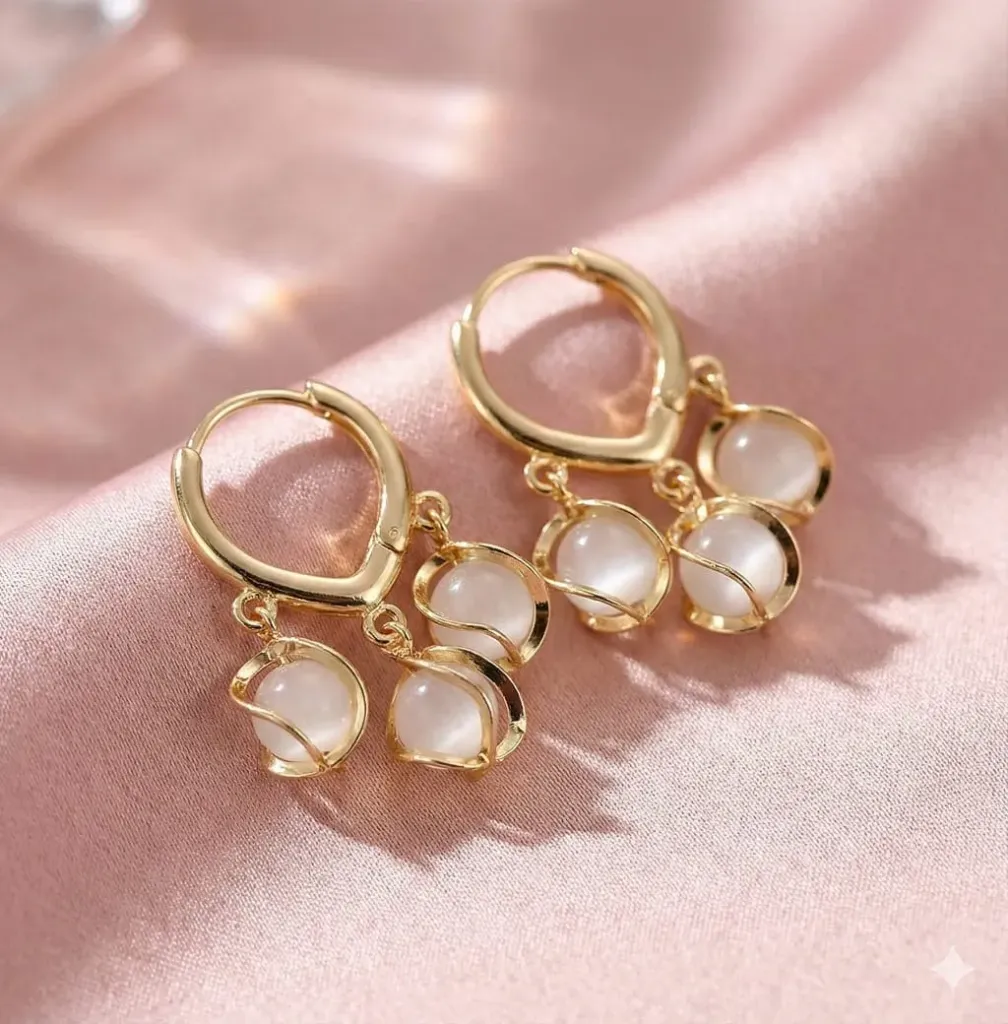 Pearl Whisper Gold Hoop Drop Earrings