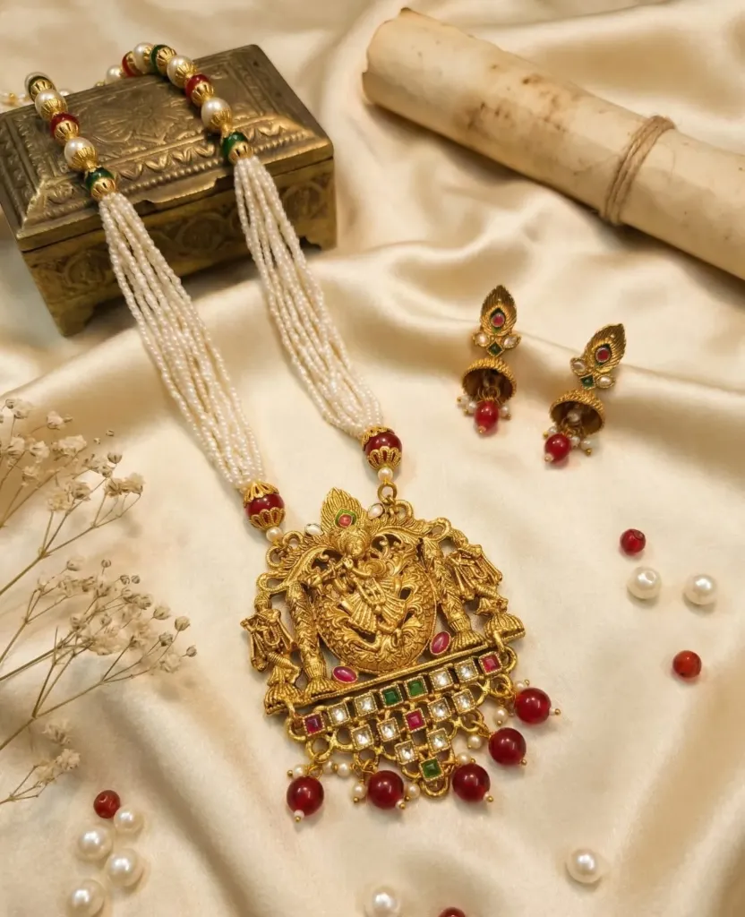 Divya Temple Pearl Necklace Set