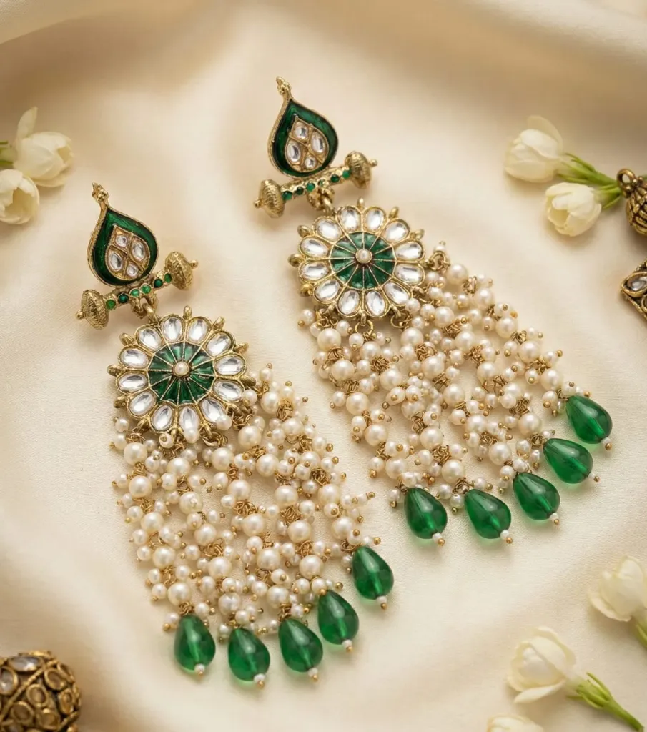 Emerald Pearl Cascade Earrings