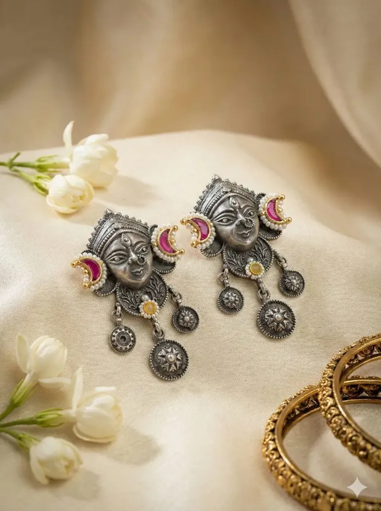 Devi Durga Antique Silver Earrings