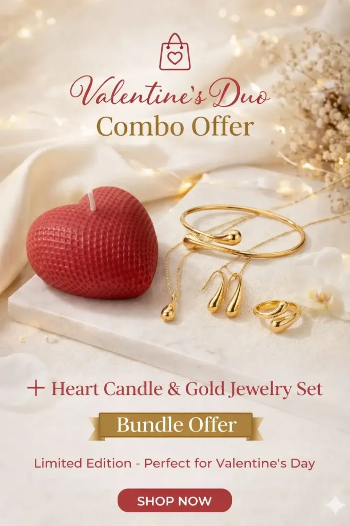 Valentine’s Golden Heart Duo – Candle & Jewelry Combo