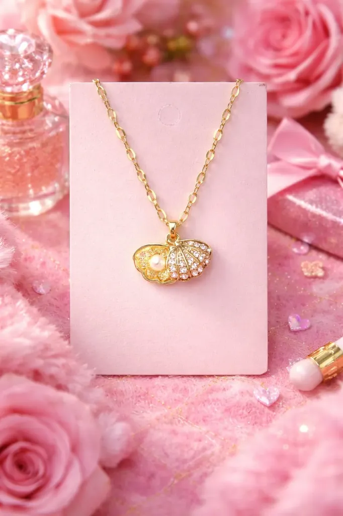 Golden Pearl Shell Pendant Necklace