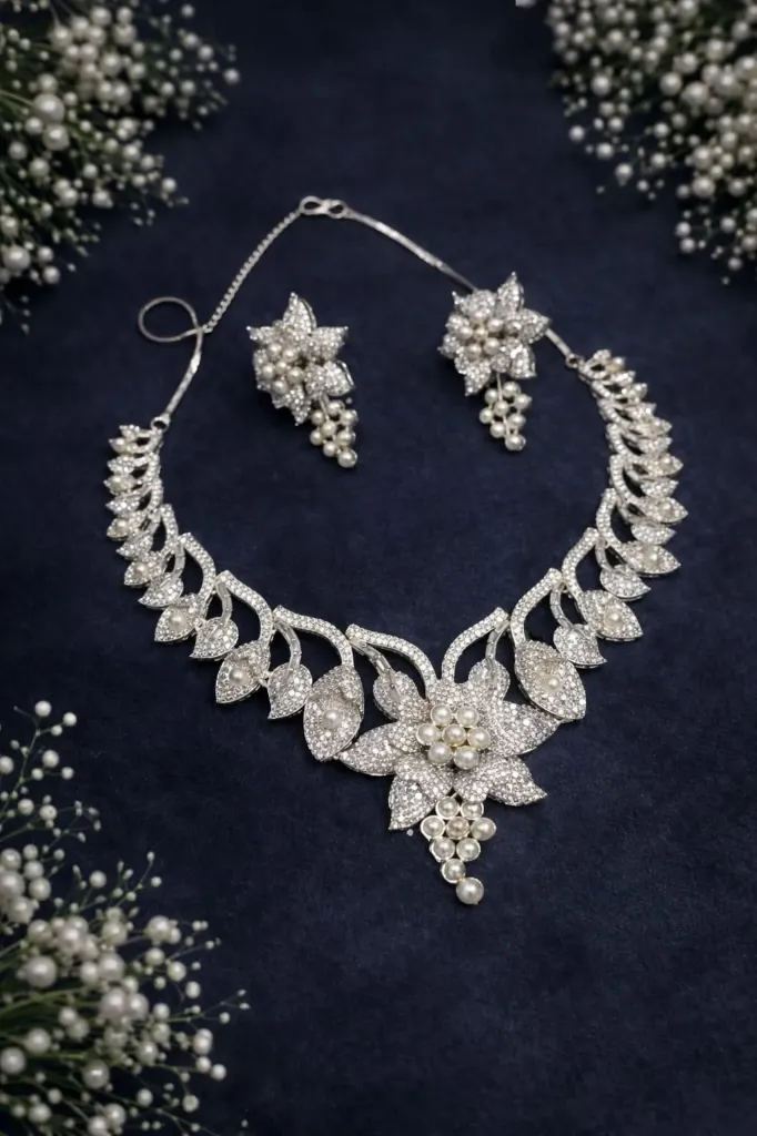 Ivory Blossom Pearl Necklace Set