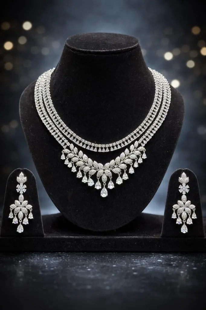 Celeste Leaf Cascade Diamond Necklace Set
